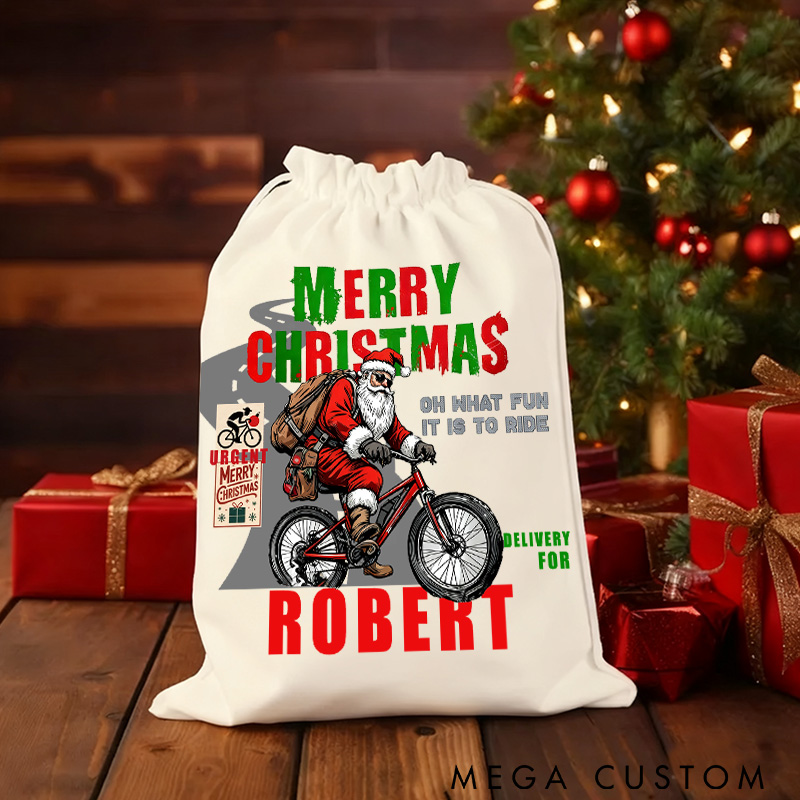 Personalized Santa Cycling Delivery Christmas Sack Cycling Kit Storage Bag for Cyclist Family Christmas Gift Mountain Biking Gift for Cyclist Racing Bicycle Biker Riding Lovers