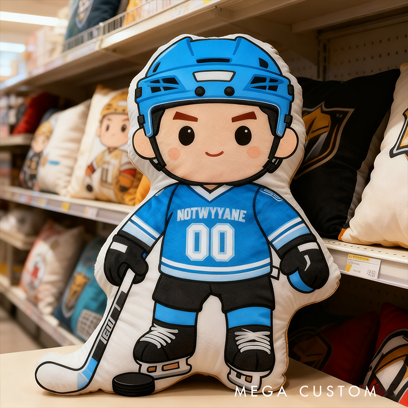 Personalized Ice Hockey Player Pillow with Custom Name and Number Perfect for Fans of All Ages