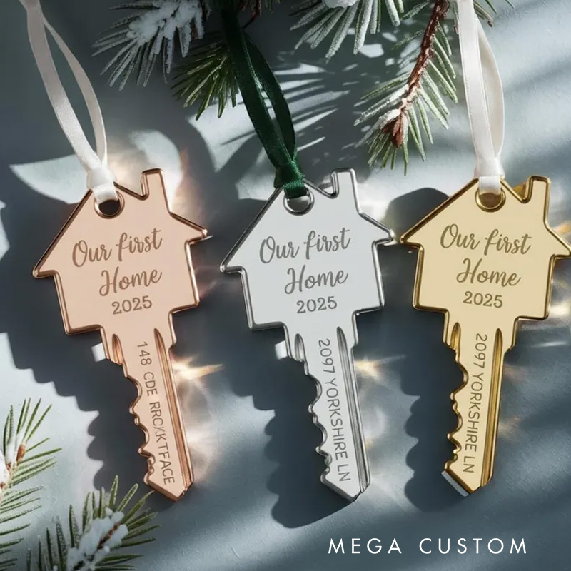 Personalized House Key Ornament First New Home Gift Key Ornament Custom Our First Home 2025 Holiday Decoration with Address