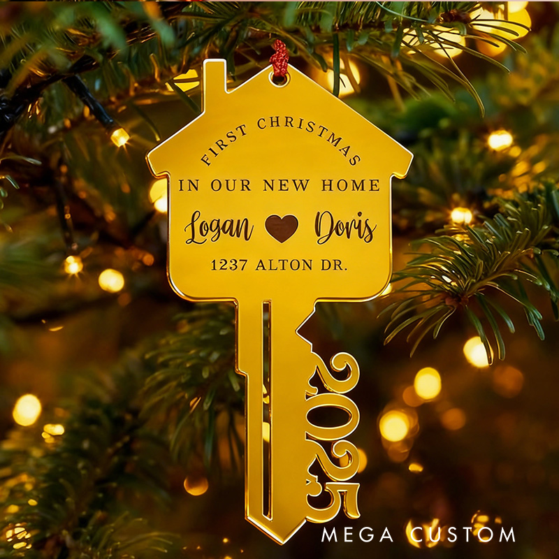 Personalized First Christmas In Our New Home Ornament Family Name Our First Home Key Ornament 2025 Christmas Gift Personalize Ornament Year