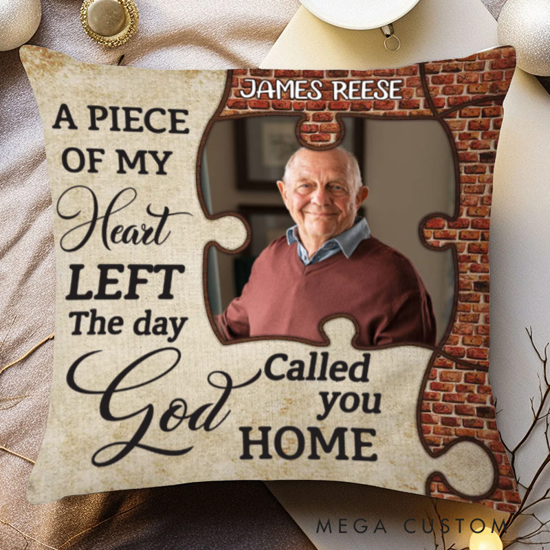 Personalized Memorial Photo Pillow A Piece Of My Heart Left The Day Memorial Gift