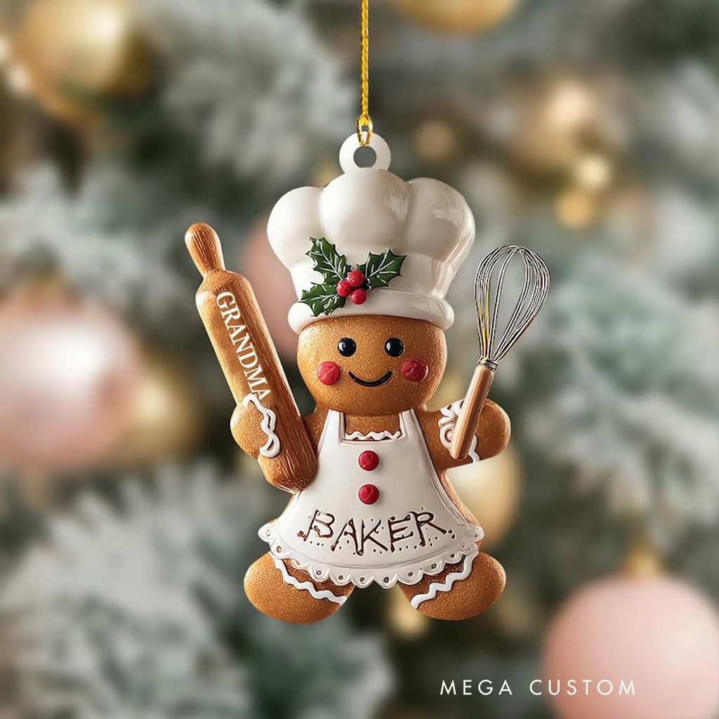 Personalized Cute Gingerbread Chef Christmas Ornament Gingerbread Baker Decor Custom Christmas Tree Decor for Baker Xmas Gift