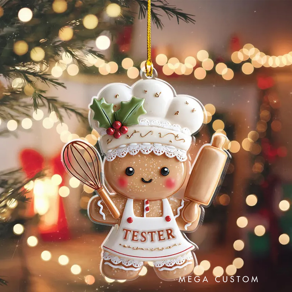 Personalized Gingerbread Chef Acrylic Ornament Gingerbread Baker Decor with Name Custom Christmas Kitchen Decor for Women Female Baker Xmas Gift