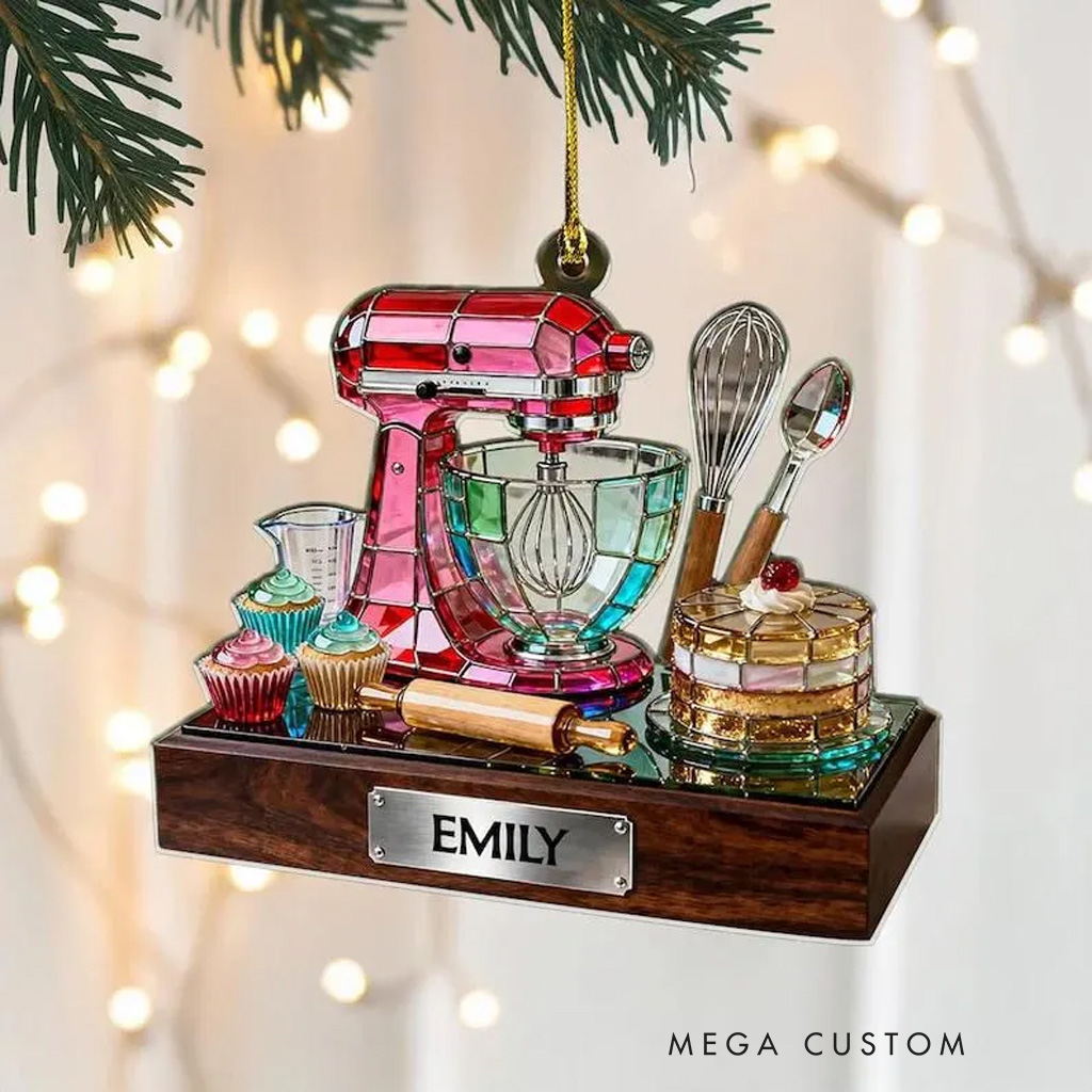 Personalized Baking Mixer Acrylic Ornament for Baker Kitchen Decor with Name Custom Baking Ornament Christmas Gift