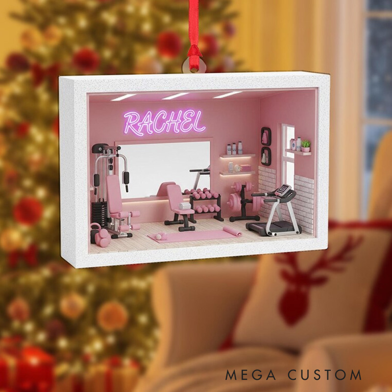 Personalized Home Gym Ornament Pink Mini Workout Room Christmas Decor for Gym Lovers