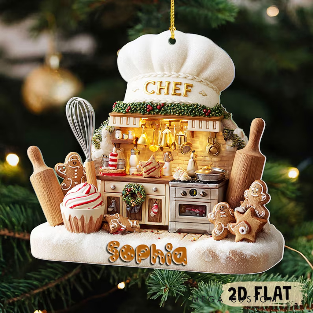 Personalized Chef Acrylic Ornament for Baker 2D Flat Baking Kitchen Christmas Decoration with Name Bakery Ornament Baking Lover Christmas Gift