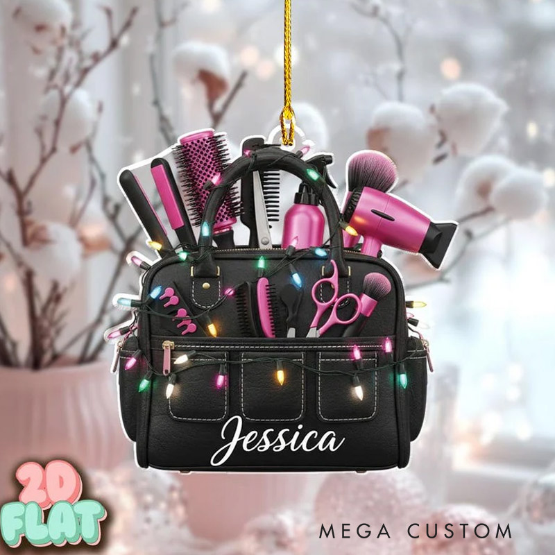 Personalized Beauty and Hairdressing 2D FLAT Christmas Ornament Custom Cosmetology Bag Holiday Decor for Her