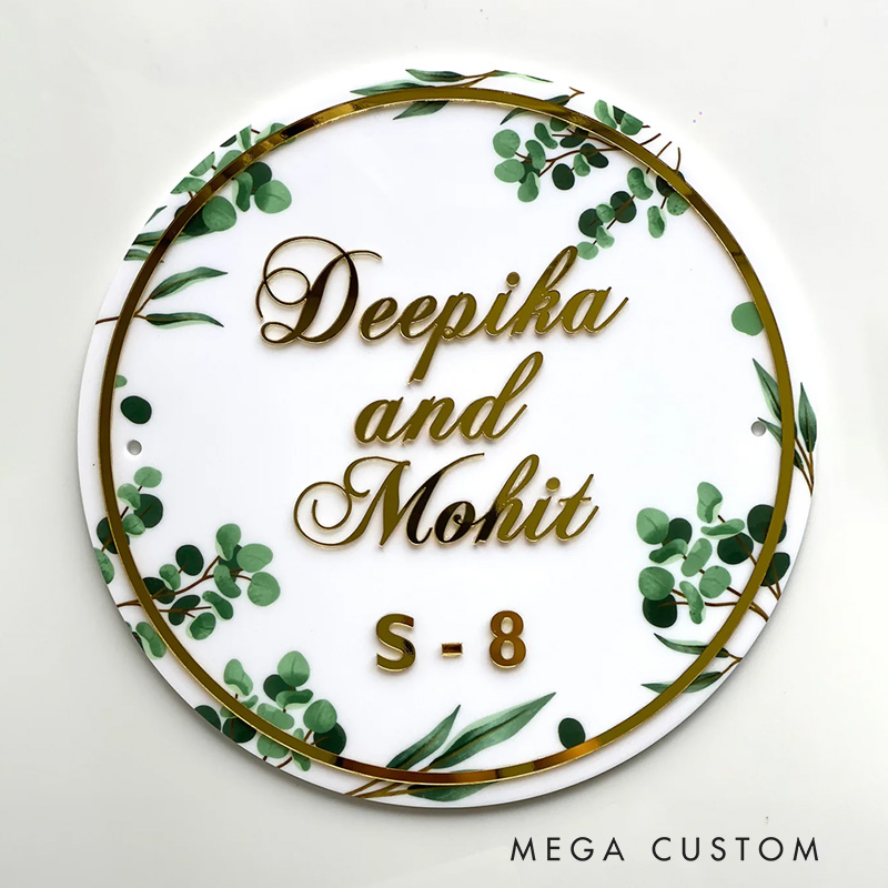 Personalized Acrylic Floral Round Nameplate Housewarming Gift for Family 