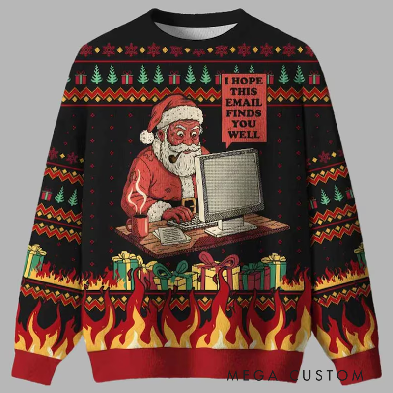 Personalized Funny Office Ugly Christmas Sweater Santa at Computer Meme Sweater Work Humor Jumper Christmas Gift for Geek