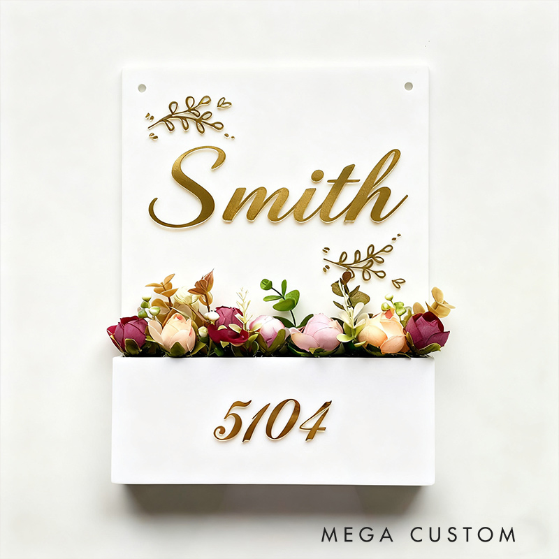 Personalized Acrylic Flower Planter Nameplate Custom names and Flat Number Housewarming Gift for Family 