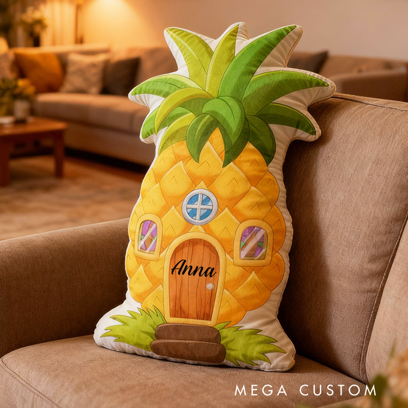 Personalized Pineapple House Pillow Custom Name Tropical Holiday Decoration Fun Christmas Cushion Cozy Keepsake for Kids Room and Seasonal Home Decor