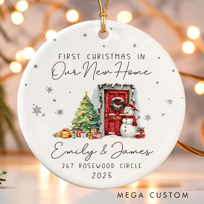 Personalized First Christmas Ornament Custom Names and Address New Home Holiday Decoration Ceramic Keepsake 2025 Festive Gift for Families and Friends