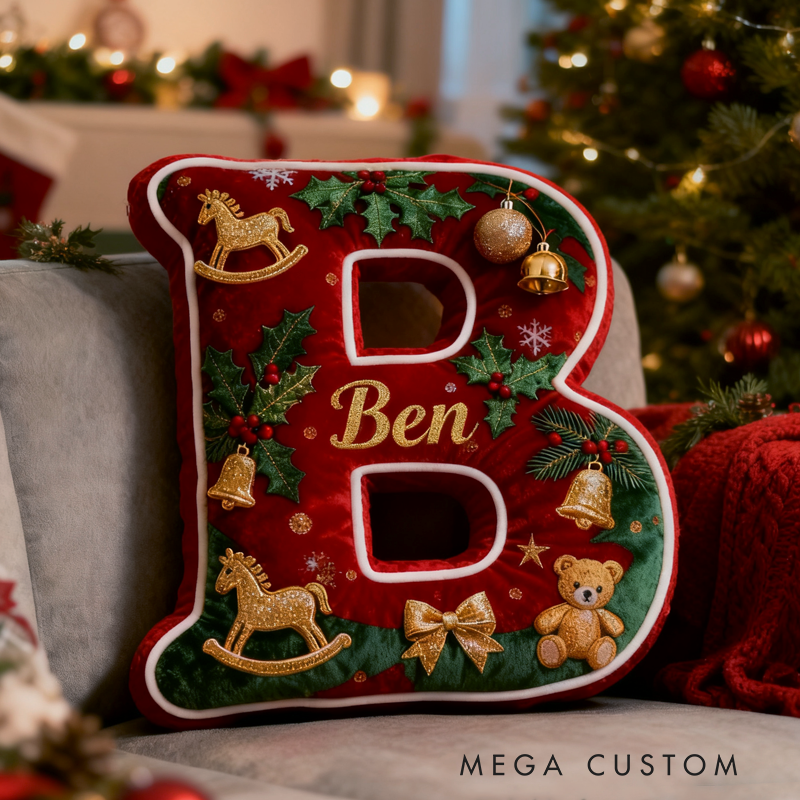 Personalized Christmas Letter Pillow Festive Holiday Decor Graphic 3D Print Cozy Custom Cushion for Living Room Soft Decorative Gift for Kids Family