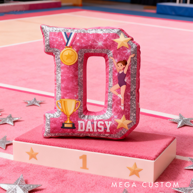 Personalized Graphic 3D Print Gliiter Style Gymnastic Alphabet Shaped Pillow for Gymnastic Lovers Initial Pillow Christmas Gift for Kids
