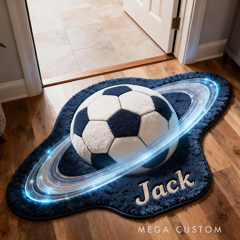 Personalized Galaxy Soccer Rug with Stunning Saturn Ring Effect for Kids and Sports Enthusiasts