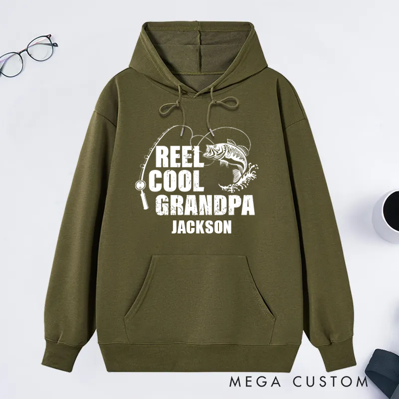 Personalized Fishing Hoodie Fishing Birthday Gift Father's Day Gift Reel Cool Design Custom Name Perfect Gift for Fishing Enthusiast Grandpa Dad Husband