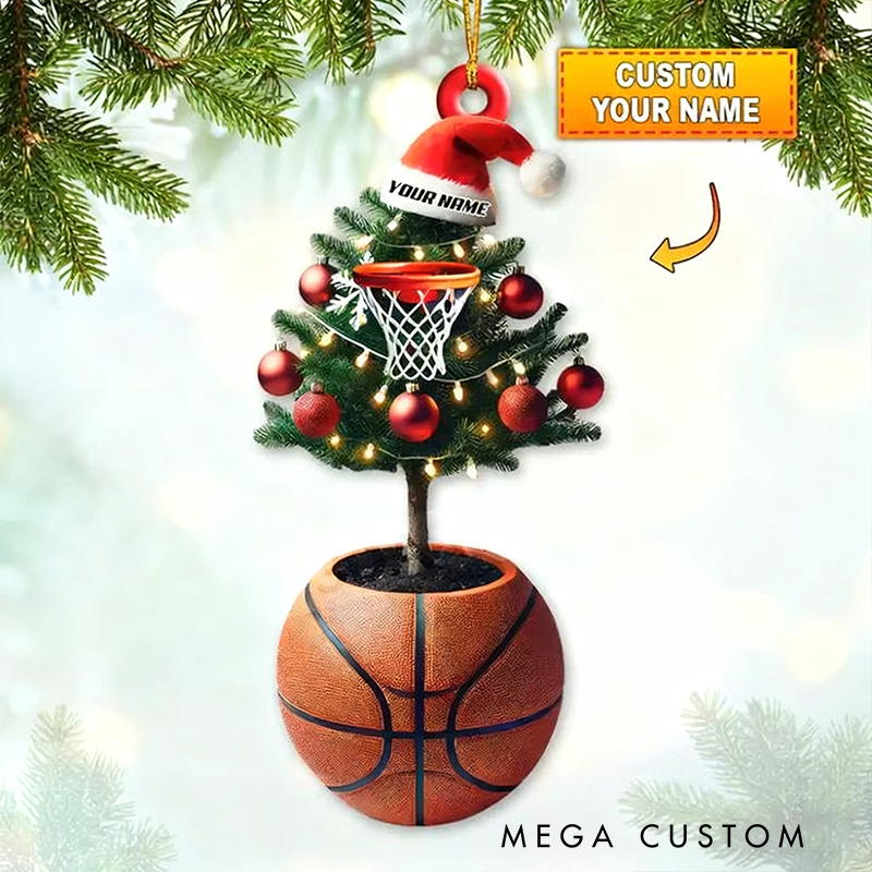Personalized Basketball Christmas Tree Ornament with Custom Name and Festive Design