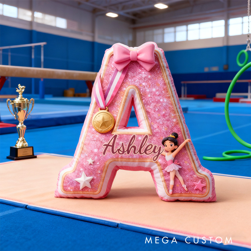 Personalized Graphic 3D Print Gliiter Style Sweet Gymnastic Alphabet Shaped Pillow for Gymnastic Lovers Initial Pillow Christmas Gift for Kids