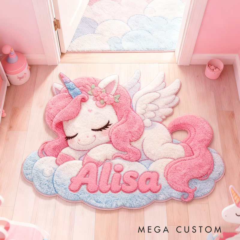 Personalized Cartoon Dream Horse with Name Soft Rug Christmas Gift for Kids Rug Birthday Gifts for Kids