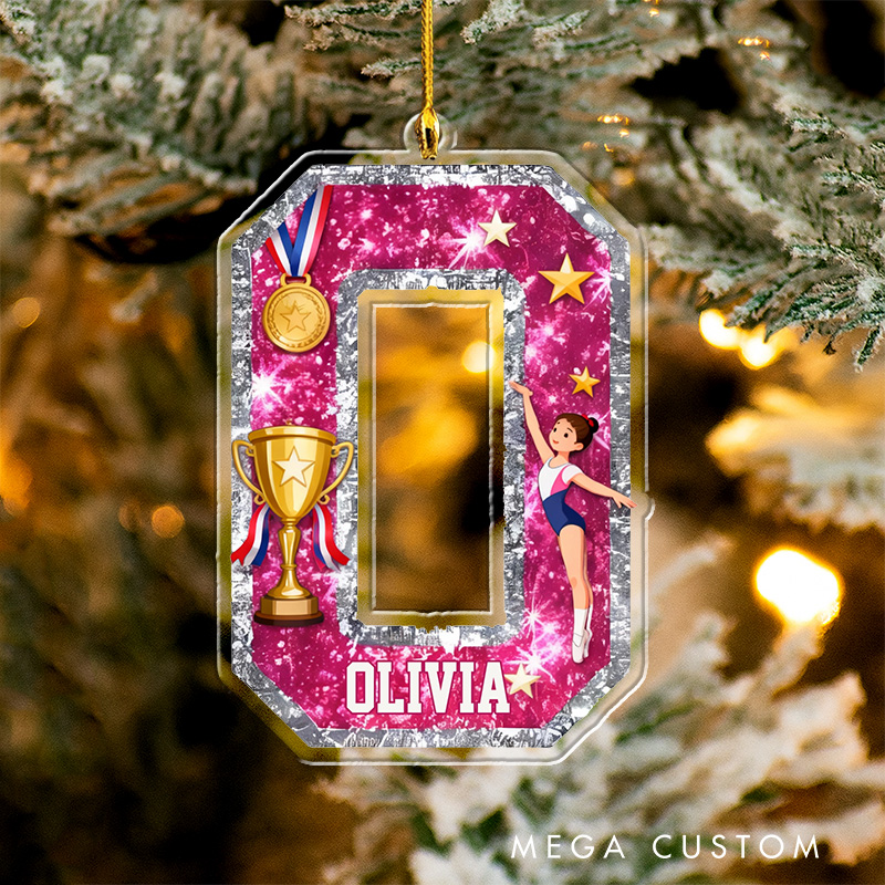 Personalized Graphic 3D Print Gliiter Style Gymnastic Alphabet Acrylic Ornament for Gymnastic Lovers Ornament Christmas Gift for Kids