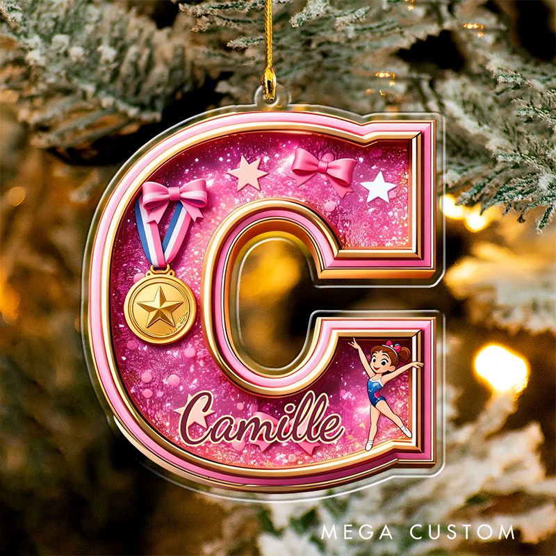 Personalized Graphic 3D Print Gliiter Style Sweet Gymnastic Alphabet Acrylic Ornament for Gymnastic Lovers Ornament Christmas Gift for Kids