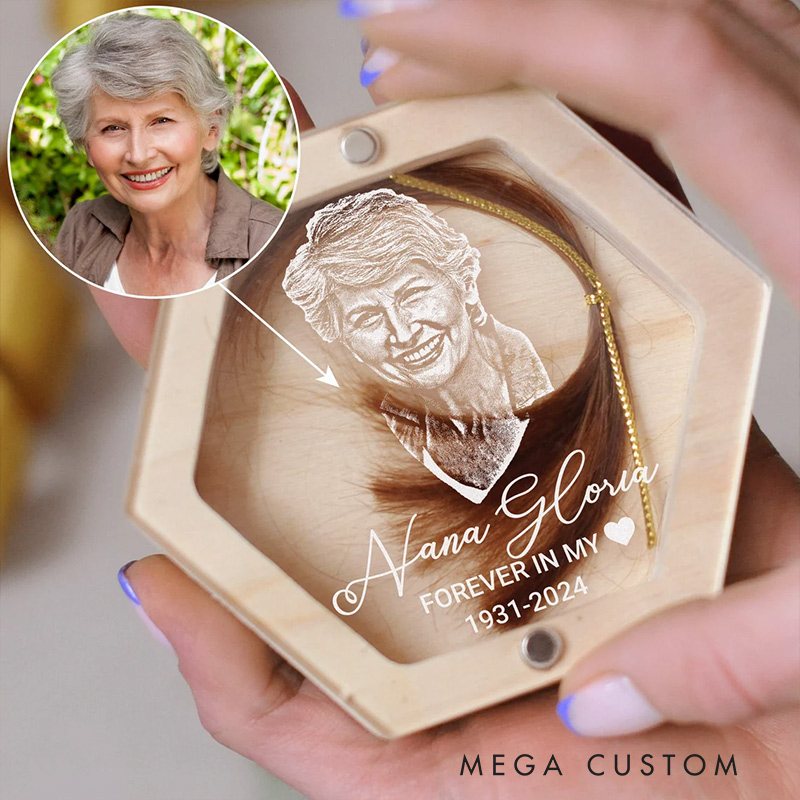Personalized Hair Keepsake Box with Photo Lock of Hair Keepsake Sympathy Gift Loss of Loved One Memorial Keepsake Box with Portrait