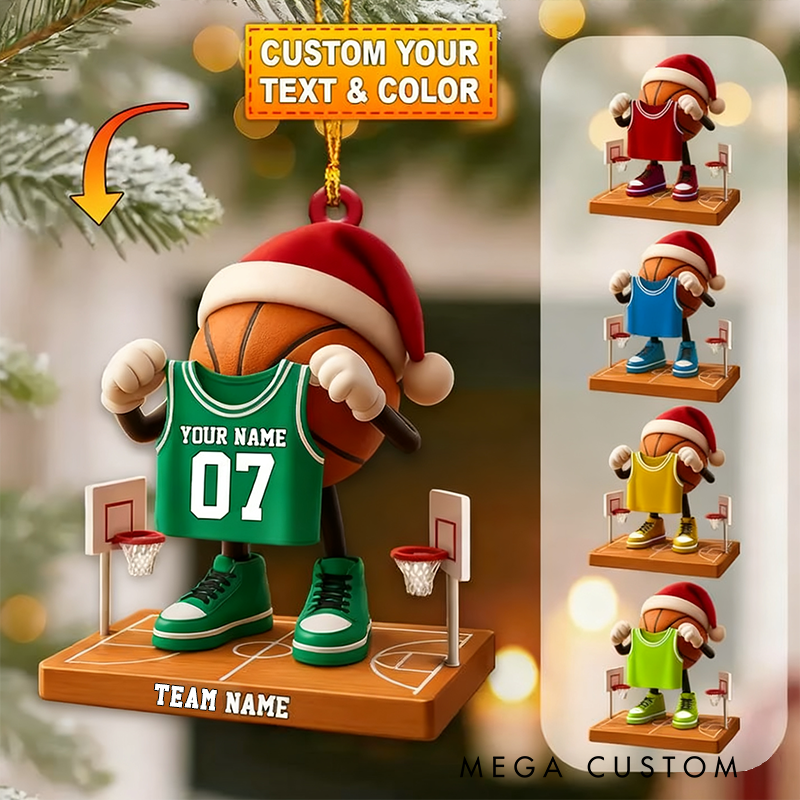 Personalized Basketball Player Ornament with Custom Jersey Name, Number, and Color