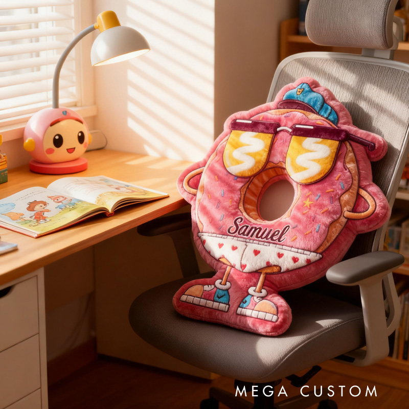 Personalized Akimbo Donut Throw Pillow Graphic 3D Print Pink Donut Pillow with Name for Kids Boys Girls Baker Gift 