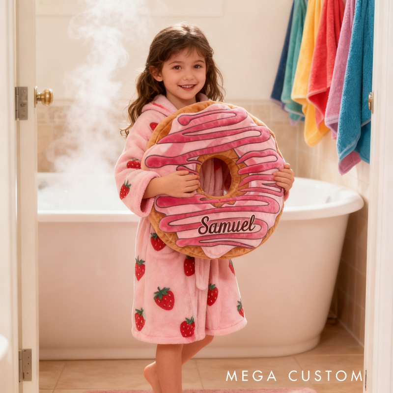 Personalized Pink Donut Throw Pillow Graphic 3D Print Donut Pillow with Name for Kids Boys Girls Baker Gift 