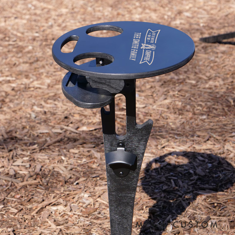 Personalized Wooden Portable Beer Table Outdoor Camping Gift for Happy Camper Lover Custom Portable Beer Table Rv Accessories