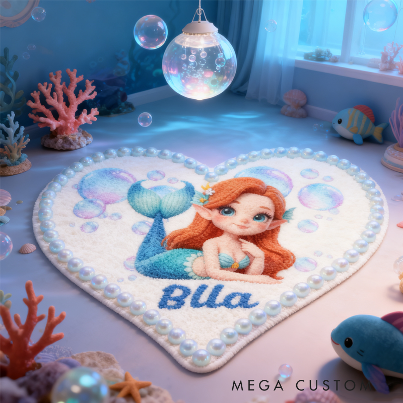 Personalized Cartoon Mermaid with Name Soft Rug Christmas Gift for Kids Rug Birthday Gifts for Kids