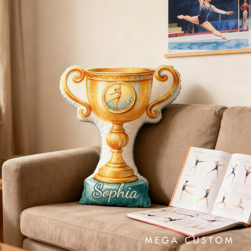 Personalized Watercolor Gymnastic Trophy Shaped Pillow for Gymnastic Lovers Pillow Christmas Gift for Kids