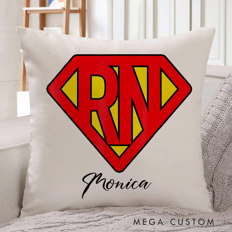 Personalized Throw Pillow for Nurse Super RN Shield Design Nurse Appreciation Gifts