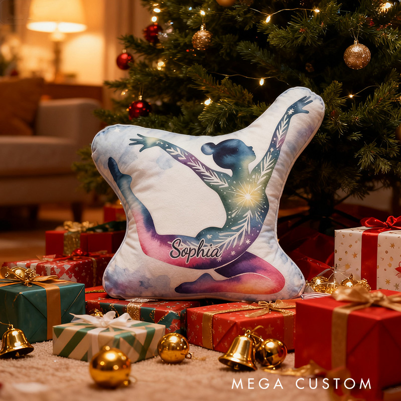 Personalized Watercolor Snow Heart Gymnastic Girl Shaped Pillow for Gymnastic Lovers Pillow Christmas Gift for Kids