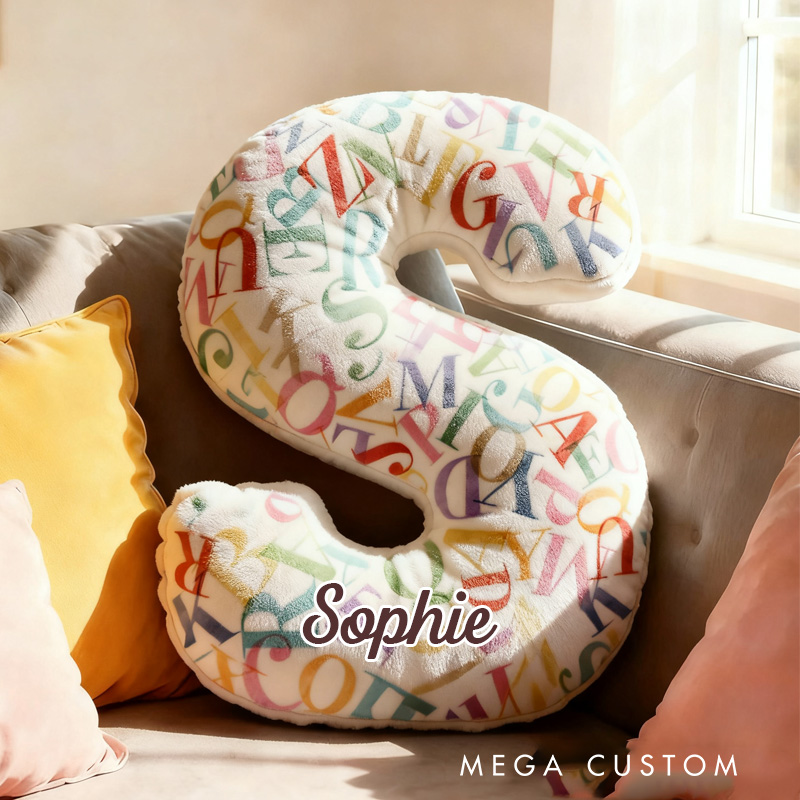 Personalized Colorful Letter Alphabet Throw Pillow Bookworm Letter Pillow with Name Vintage Bookish Initial Kids Pillow Gift for Book Lover