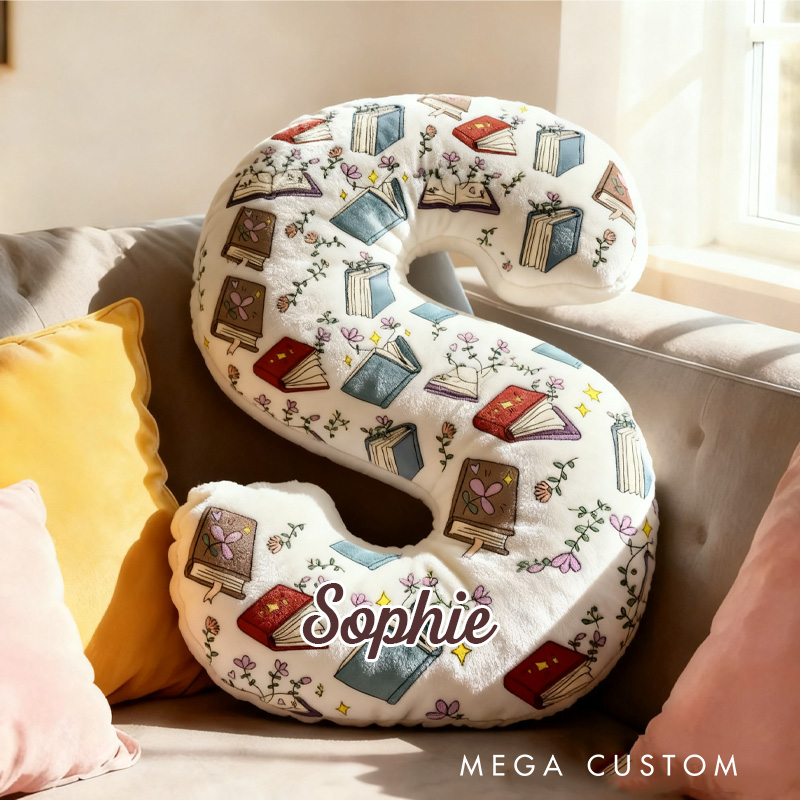 Personalized Floral Book Alphabet Throw Pillow Bookworm Letter Pillow with Name Bookish Initial Kids Pillow Gift for Book Lover