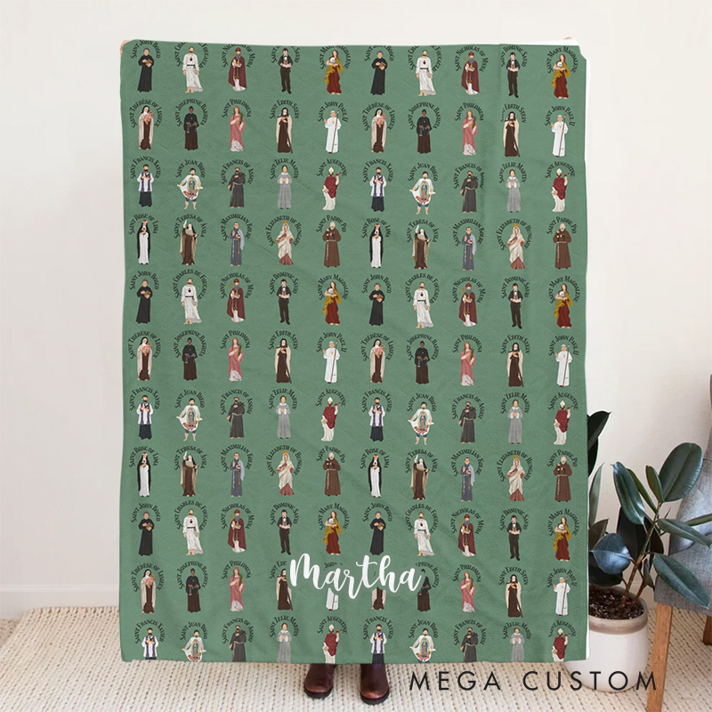 Personalized Catholic All Saints Soft Throw Blanket with Custom Name Home Decor Gifts for Confirmation First Communion Gift Catholic Gift for Dad
