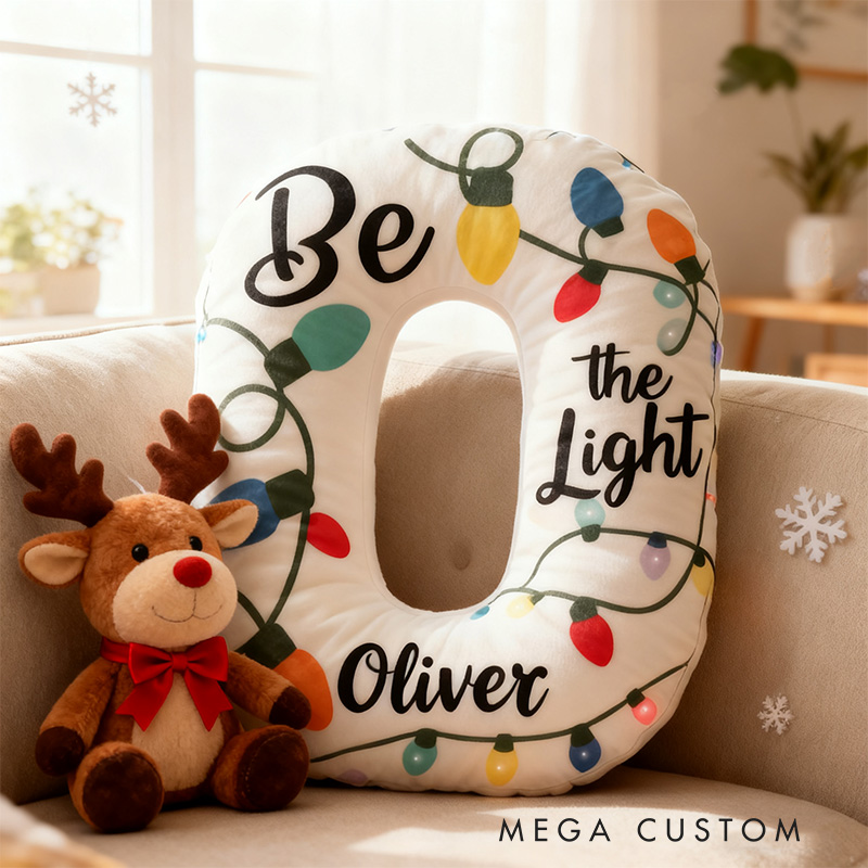Personalized Be the Light Christmas Letter Pillow with Custom Name Kid Room Decor Religious Gift for Kid Christian Gift for Christmas Graphic 3D Print