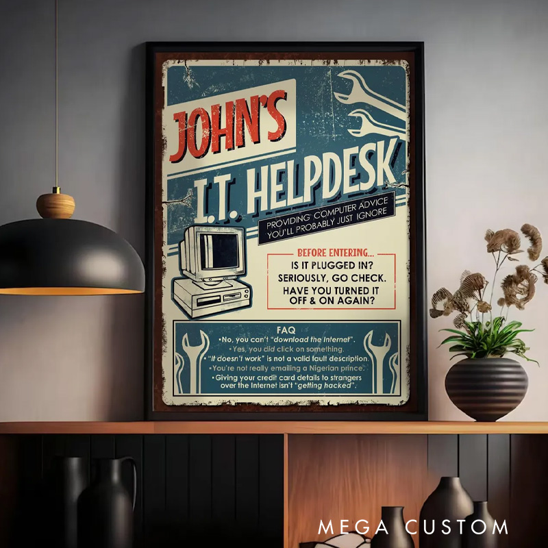 Personalised T Helpdesk Retro Tech Support Funny Poster Computer Programmer Lover Wall Art Gift for Geek Nerd