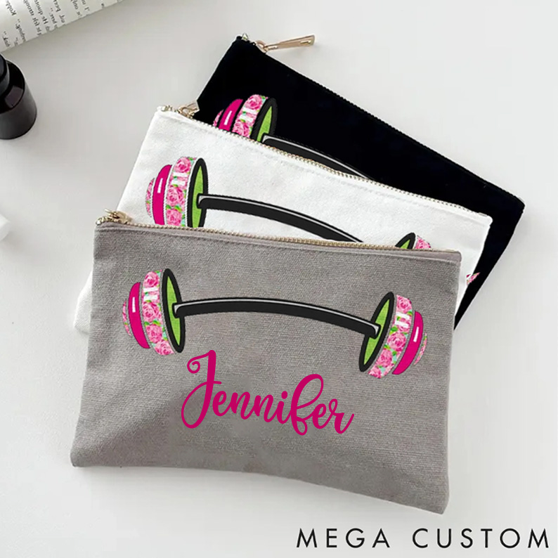 Personalized Floral Dumbbell Makeup Bag with Stylish Floral for Fitness Enthusiasts Bodybuilders and Gym Lovers