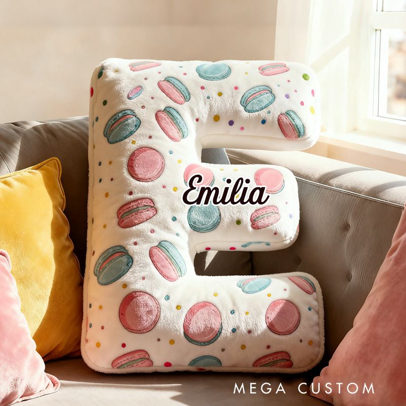 Personalized Macaroon Throw Pillow Graphic 3D Print Pink Macaroon Pillow with Name for Kids Boys Girls Initial Pillow Baker Gift 