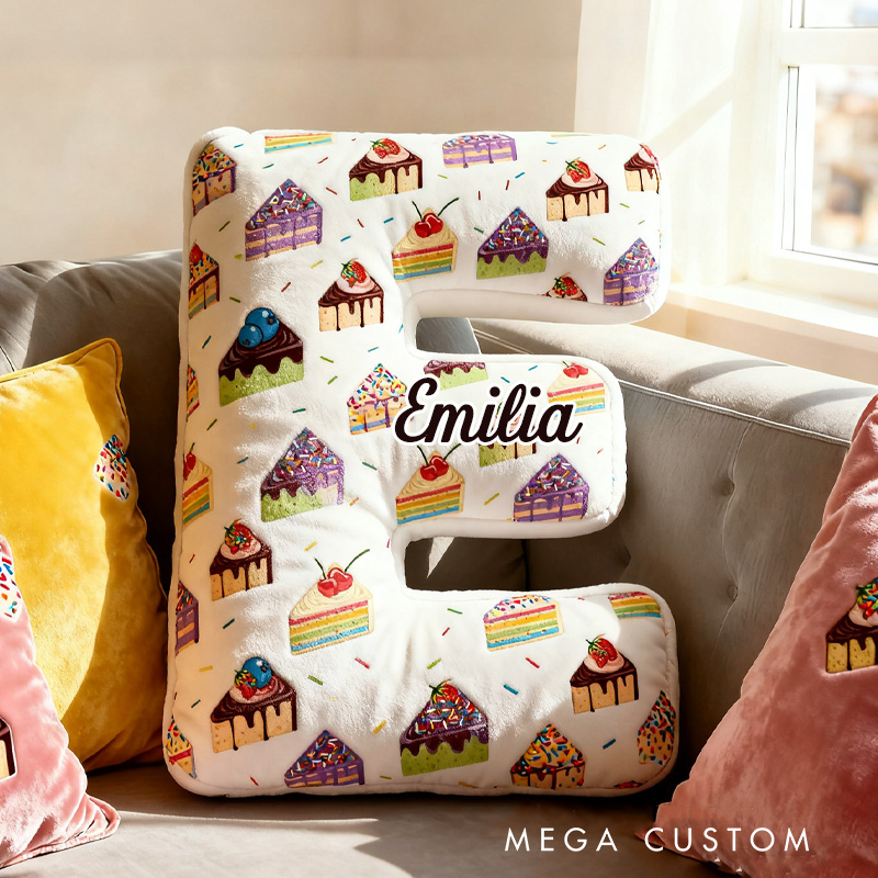 Personalized Sponge Cake Throw Pillow Graphic 3D Print Pink Sweet Snack Pillow with Name for Kids Boys Girls Initial Pillow Baker Gift 