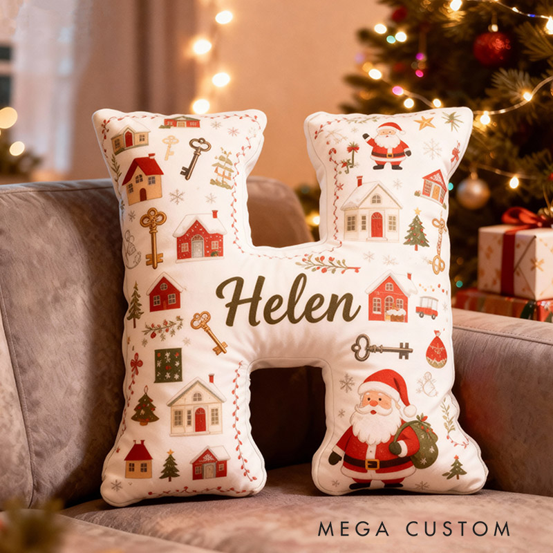 Personalized Christmas Initial Pillow Graphic 3D Print Custom Name Pillow Holiday Gift Cozy Home Accent Soft Cushion Gift for Kids Family Housewarming Gift