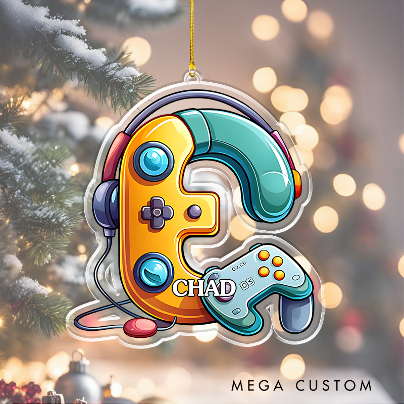 Personalized Gamer Letters Alphabet Christmas Ornament Joystick and Earphones Ornament Gift for Kid Game Lover