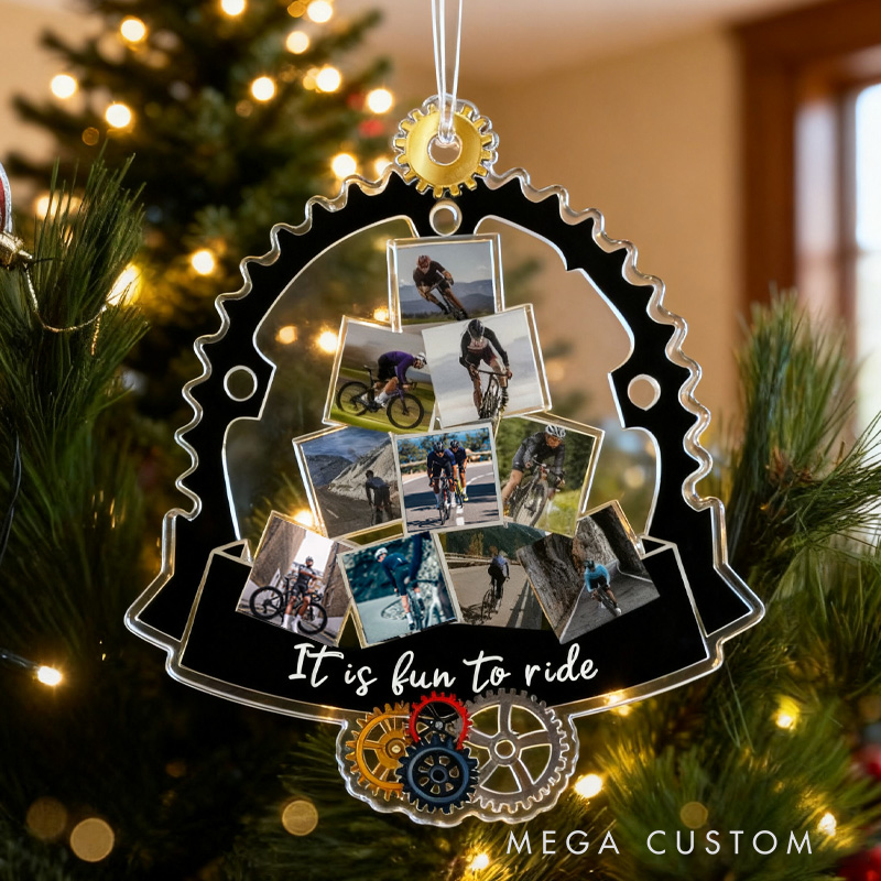 Personalized Custom Photo Gifts Christmas Ornament Christmas Decoration Cycling Ornament Holiday Xmas Gift for Racing Biker Riding Lovers