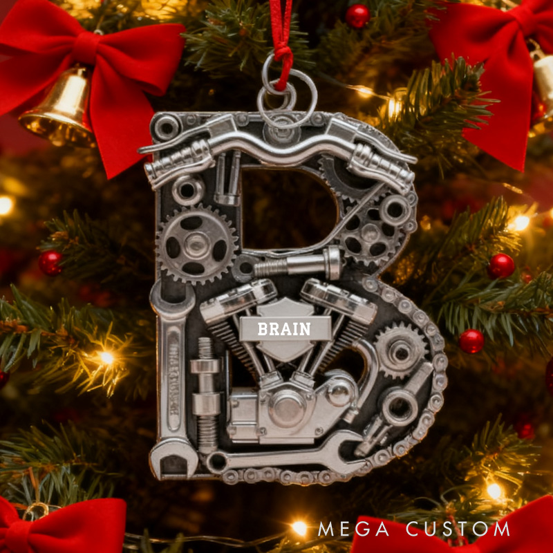 Personalized Initial Letter Alphabet Christmas Ornament Custom Biker Cycling Mechanical  Christmas Decoration Cycling Ornament Holiday Xmas Gift for Cycling Biker Riding Lovers