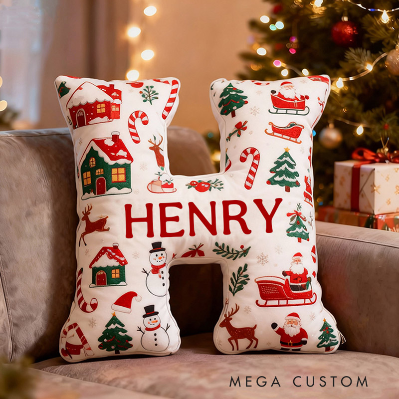 Personalized Christmas Initial Pillow Custom Name Pillow Holiday Gift Cozy Home Accent Soft Cushion Gift for Kids Family Housewarming Gift
