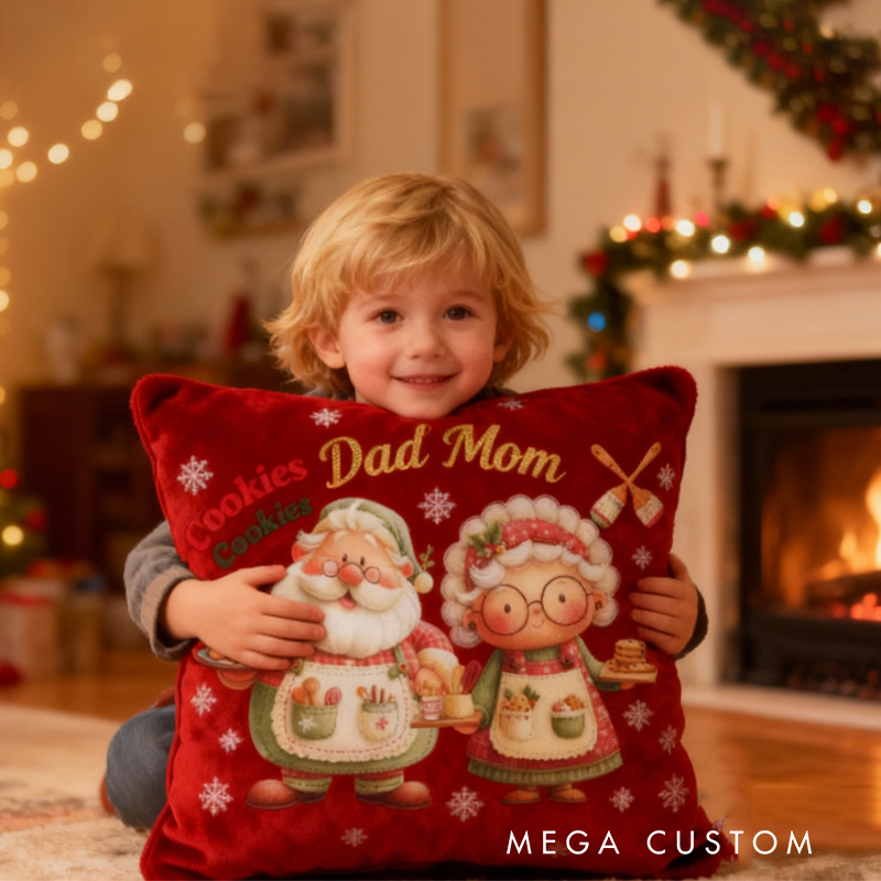 Personalized Baking Santa and Mrs. Claus Throw Pillow Baking Lover Pillow with Name for Dad Mom Grandparents Christmas Gifts