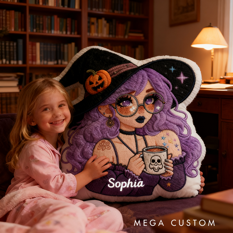 Personalized Witch Themed Pillow Custom Name Halloween Aesthetic and Whimsical Fantasy Style Graphic 3D Print Pillow