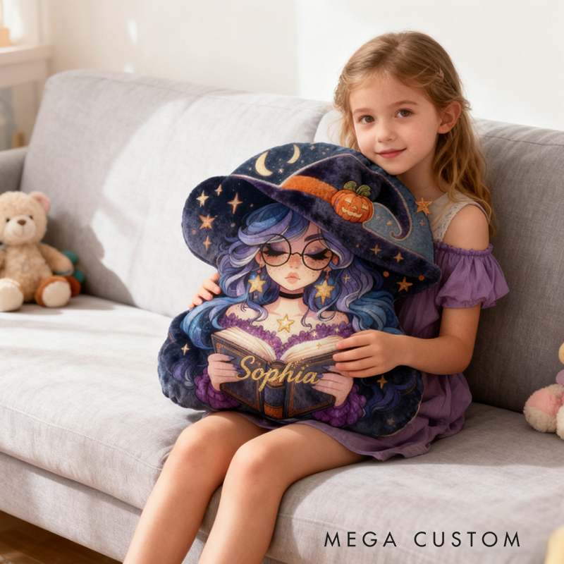 Personalized Witch Pillow Custom Name Halloween Aesthetic and Cozy Halloween Charm Graphic 3D Print Pillow 